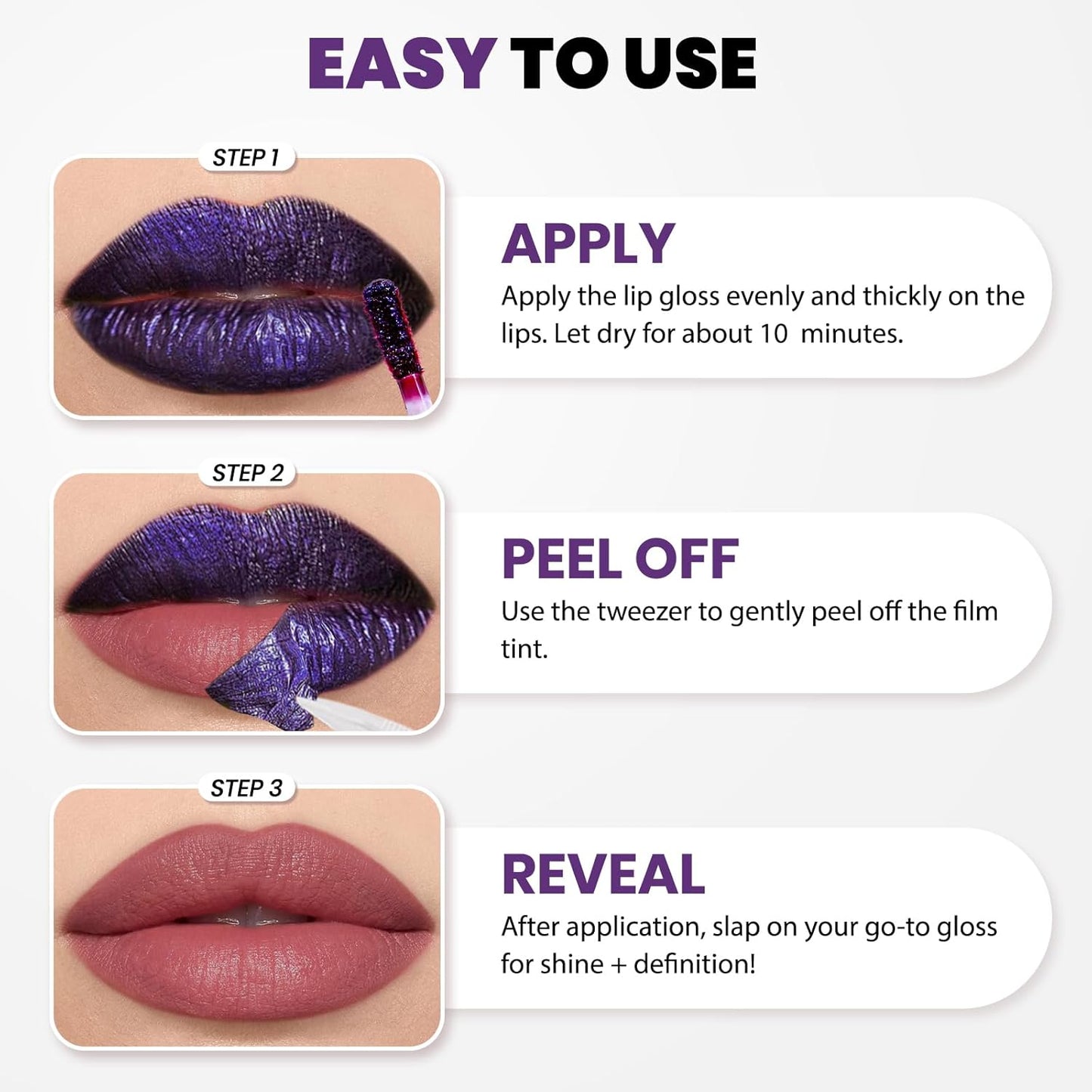 Lip Stain Peel Off, All Day Lip Liner Tint with Tweezer, Long Lasting Waterproof Transfer-Proof, Matte Lip Stains Makeup, Highly Pigmented Color, Chestnut Brown