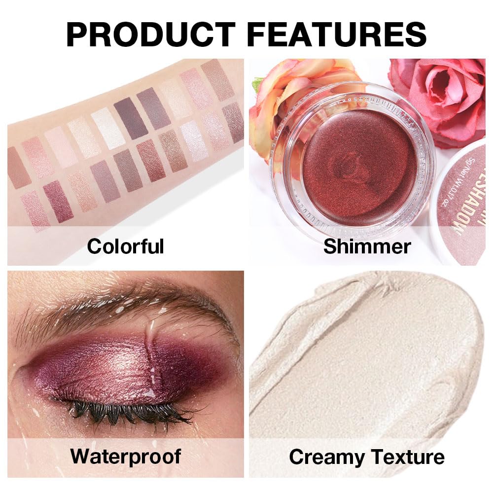 evpct Single Cream Eye Shadow Palette Pot Makeup for Older Women, Creme Brulee Shimmer Glitter Metallic Monochrome Cream to Powder Eyeshadow Palette Eye Brightener, High Pigment Waterproof Blendable