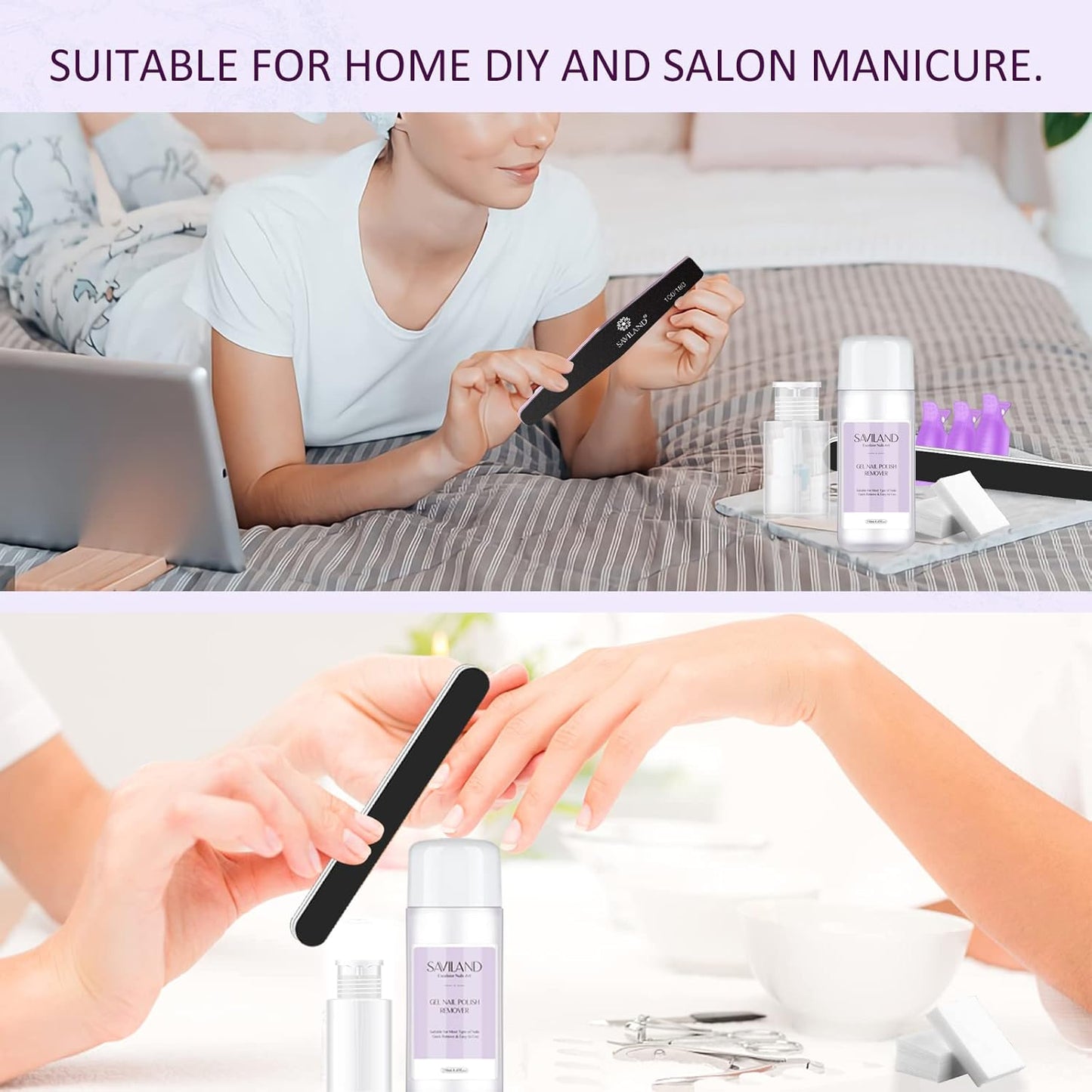 SAVILAND Nail Polish Remover Kit: 250 ML Nail Polish Remover with Nails Clips, Nail Tools, Cuticle Pusher, 500 PCS Cotton Pad Gel Removers Manicure Kit for Salon Home DIY