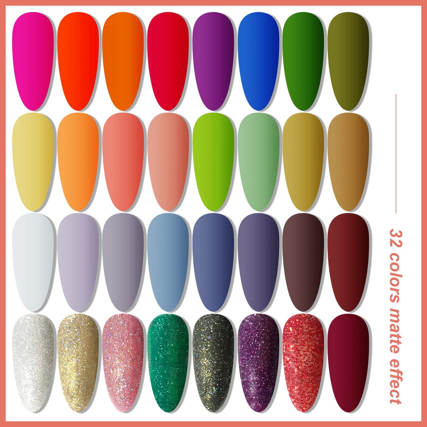 JODSONE Gel Nail Polish Kit with U V Light 32 Colors with Base Coat Matte Glitter Top Coat Gel Nail Set Manicure Salon Tools