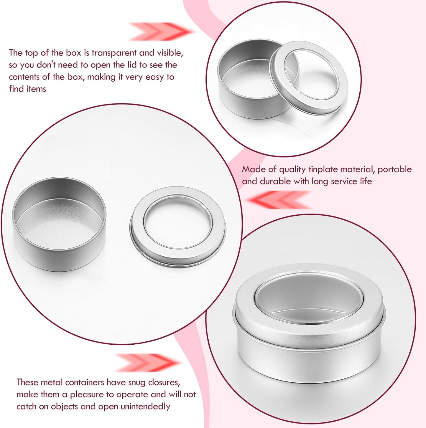 TecUnite 8 Pack 2 Ounce Metal Tin Cans Round Empty Container Salve Tins with Clear Lid for Kitchen, Office, Candles, Candies