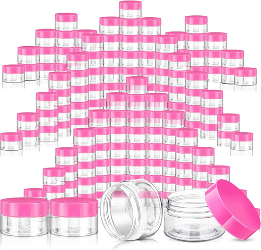 SATINIOR 100 Pcs Plastic Jars with Lids Small Containers Lids Wide Mouth Small Plastic Containers for Lotion Cream Rhinestones Body Butters Travel Storage(6 oz, Pink)