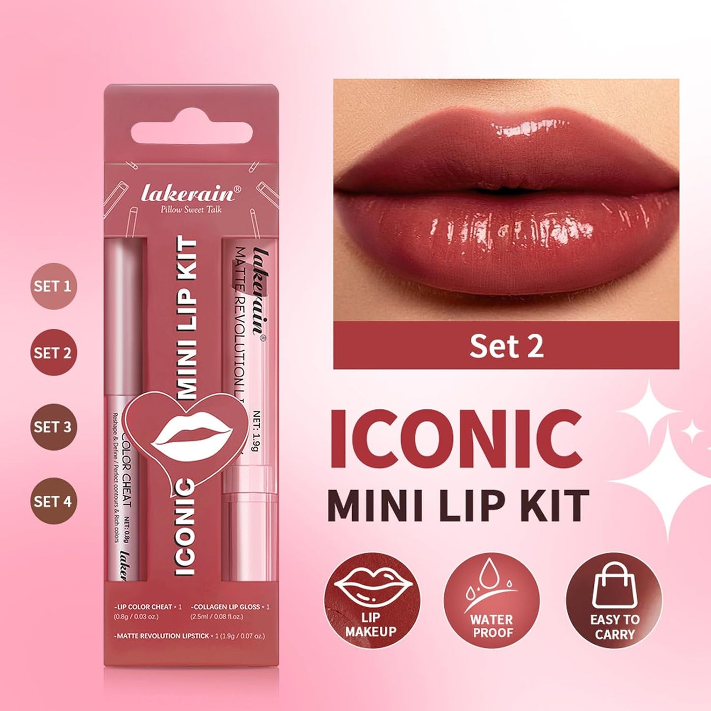 3PCS Lip Liner and Lipstick Combo Set - Matte Lip Liner Pencil, Velvet Matte Lipstick & Hydrating Collagen Lip Gloss - Long-Lasting, Smudge-Proof, High Pigment Nude Brown Lip Makeup Kit (Set 2, 3)