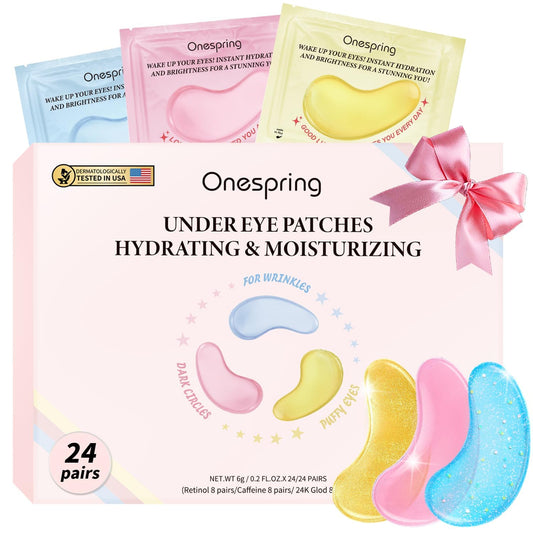 Eye Masks (24 Pairs) - Gifts for Her - Caffeine, 24K Gold and Retinol Under Eye Patches for Puffy Eyes, Dark Circles & Fine Lines, Bachelorette Party Favors, Birthday, Bridesmaid Gifts