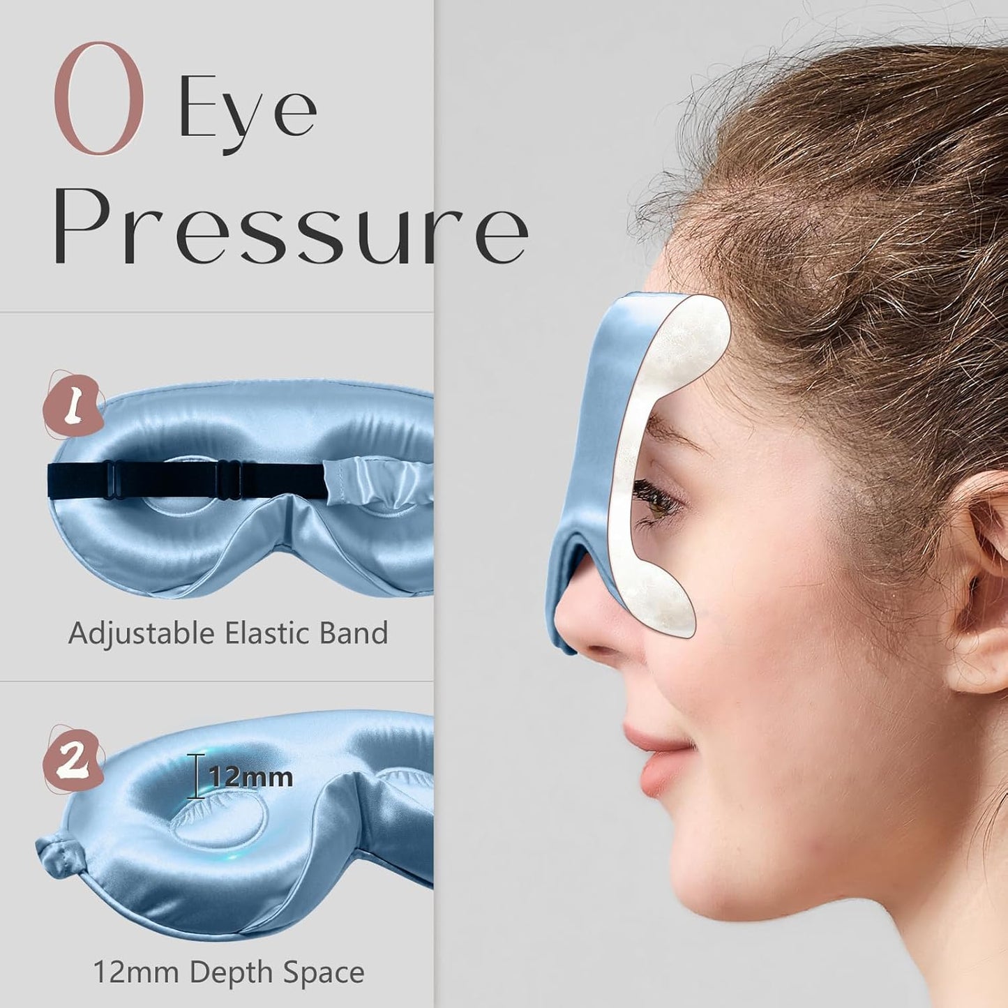 ZIMASILK Adjustable 22 Momme 100% Mulberry Silk Sleep Mask, Upgraded 3D Contoured Cup Eye Mask for Sleeping, Super Soft & Breathable Blindfold, Blackout for Deep Sleeping (Sky Blue)