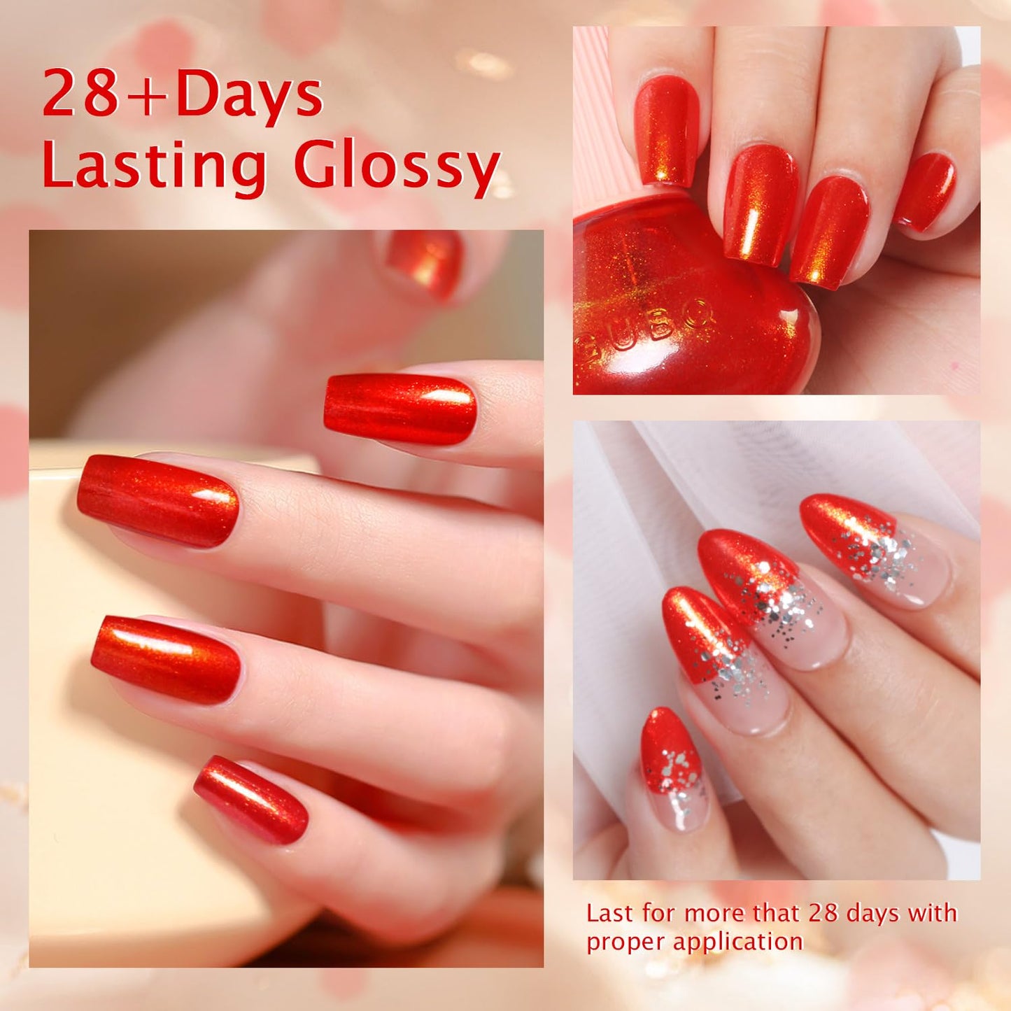 Major Dijit Quick Dry Nail Polish 12ml/0.41fl oz Gold Red Regular Nail Lacquer Fast Drying & Long Lasting Nail Polish Nail Art Effect for Nail Salon