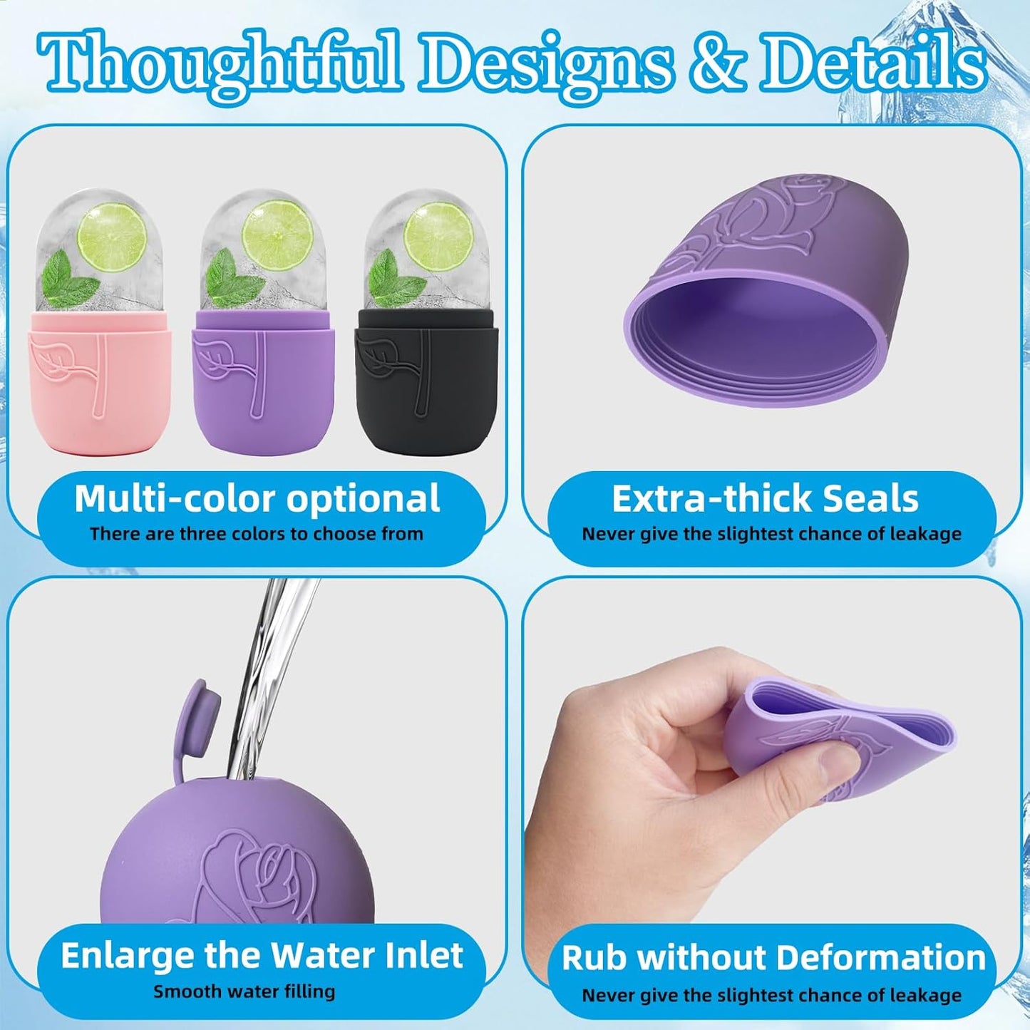 Ice Face Roller Massager for Face, Reusable Silicone Ice Cube Mold, Facial Beauty Ice Roller, Reduce Puffiness and Dark Circles, Minimize Pores & Improve Skin Texture (Black)