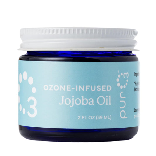PurO3 Ozonated Jojoba Oil – Pure, Natural, Organic Skincare for Face & Body – Oxygenated Healing Lotion, Moisturizer & Beauty Cream in a Glass Jar – O3 Therapy Salve, 2 oz