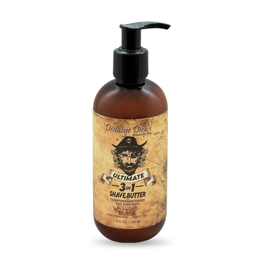 DeadeyeDick's 3-in-1 Shave Butter | Natural Shave Cream for Face, Head & Body | Gentle, Non-Irritating Formula for All Skin Types | 8 FL OZ