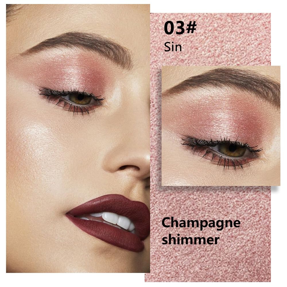 Champagne Gold Glitter Eyeshadow – Shimmer Eye Shadow, Daily Waterproof Long-Lasting Eyeshadow Powder Palette for Women Neutral Eye Makeup sombras para ojos (03)