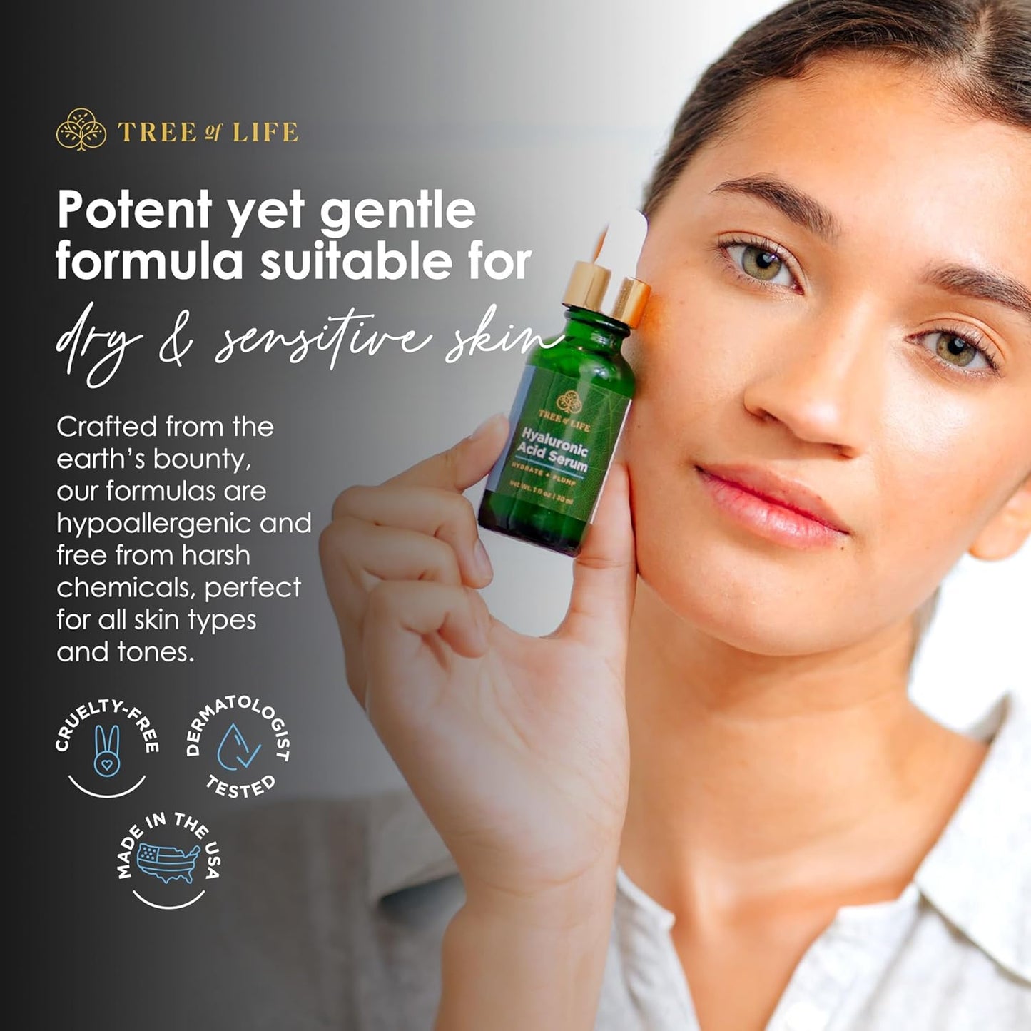 Tree of Life Beauty Hyaluronic Acid Serum, Skin Brightening Face Oil for Dark and Age Spots, Facial Serums for Dry and Sensitive Skin Care with Vitamin E for Soft Smooth Skin, 2 Fl Oz, (Pack of 2)