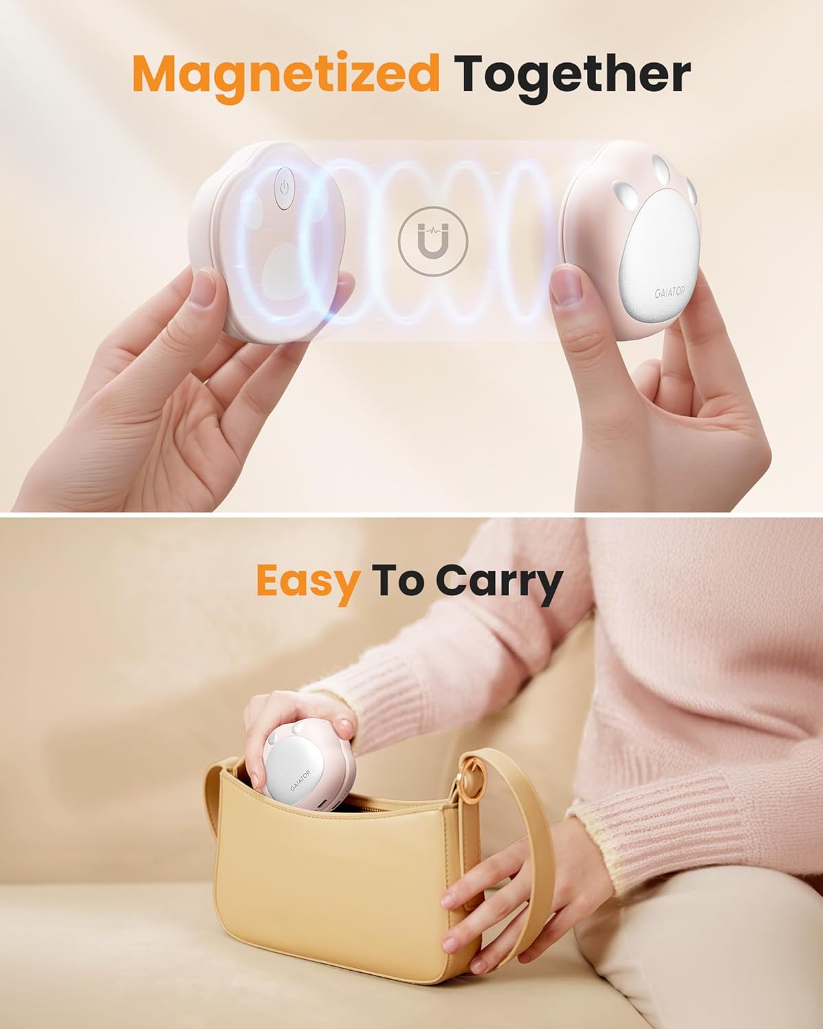 Gaiatop Hand Warmers Rechargeable, 2 Pack Cute Cat Paw Design 3 Levels Magnetic Electric Pocket Heater, Reusable Portable Hot Hands Gifts for Women Men Cat Lover