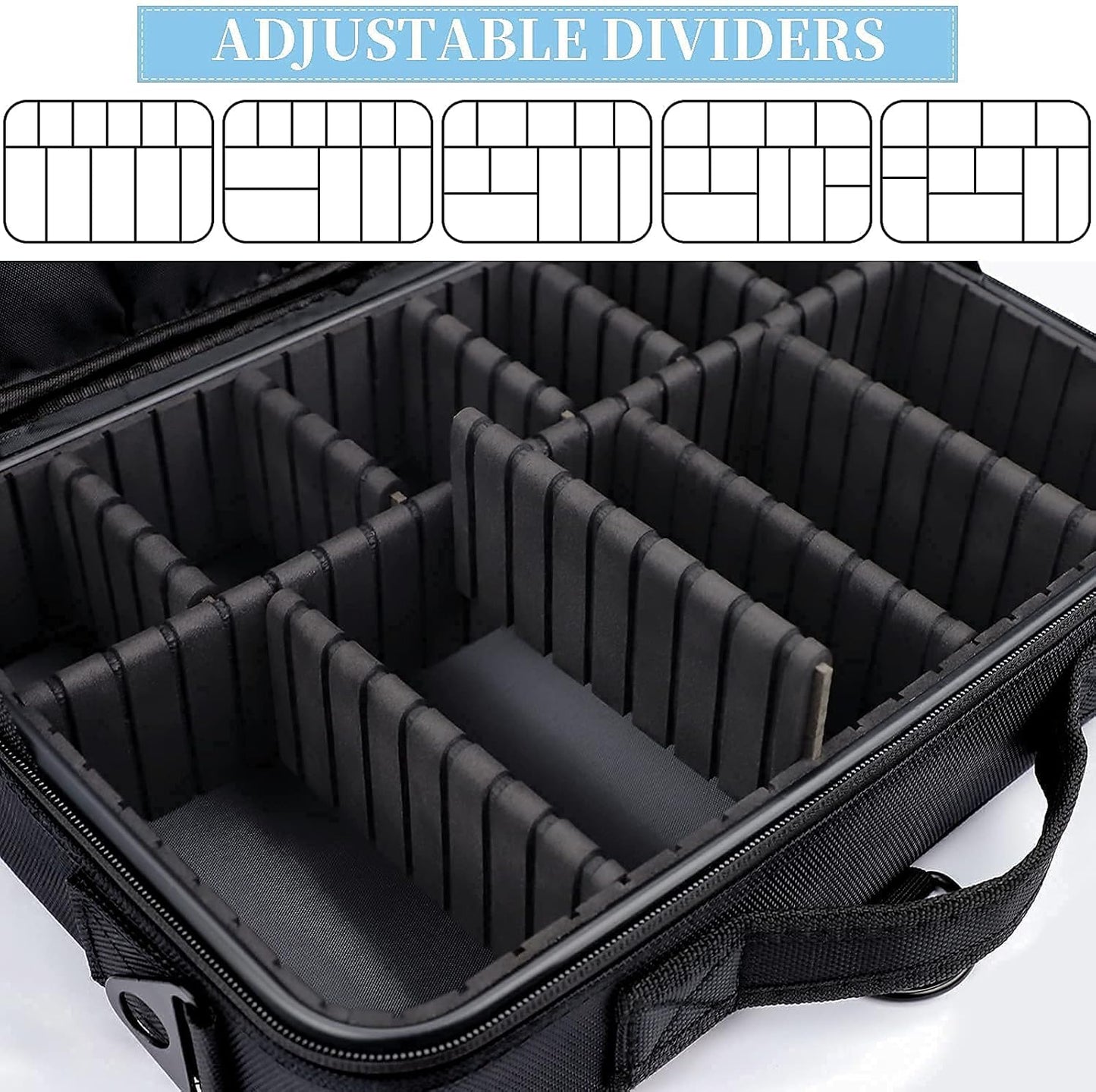 JOURMON Travel Makeup Case 3 Layers Makeup Train Case Portable Makeup Bag Organizer Portable Artist Storage Bag with Adjustable Dividers and Shoulder Strap（Black, M）