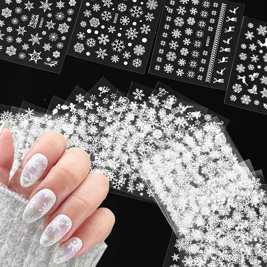 30 Sheets Christmas Nail Art Stickers - 3D Self-Adhesive Snowflake & Santa Claus Nail Decals for Xmas & New Year