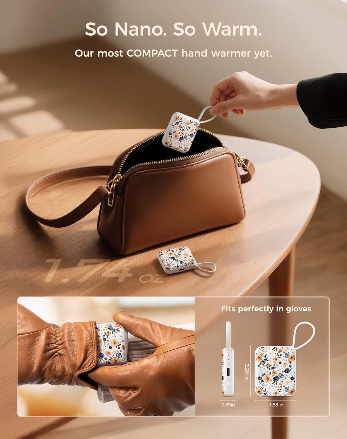 OCOOPA Hand Warmers Rechargeable, Smart Temp Control 7H*2 Long Safe Heat, Ultra Slim, Pocket-Size Design That Fits Gloves, Gifts for Women, Outdoor, Office, Commute (UT5 Nano)