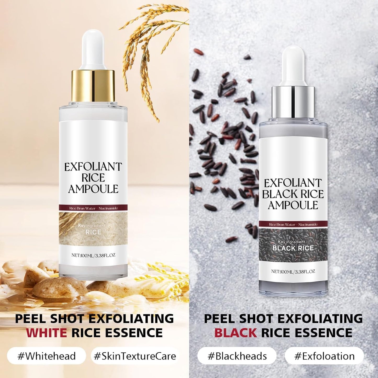 2PCS Black and White Rice Peeling, New Soft Rice Exfoliating Face and Body, Black and White Rice Exfoliant for All Skin Types, Gentle Peel & Deep Hydration - (White+Black)