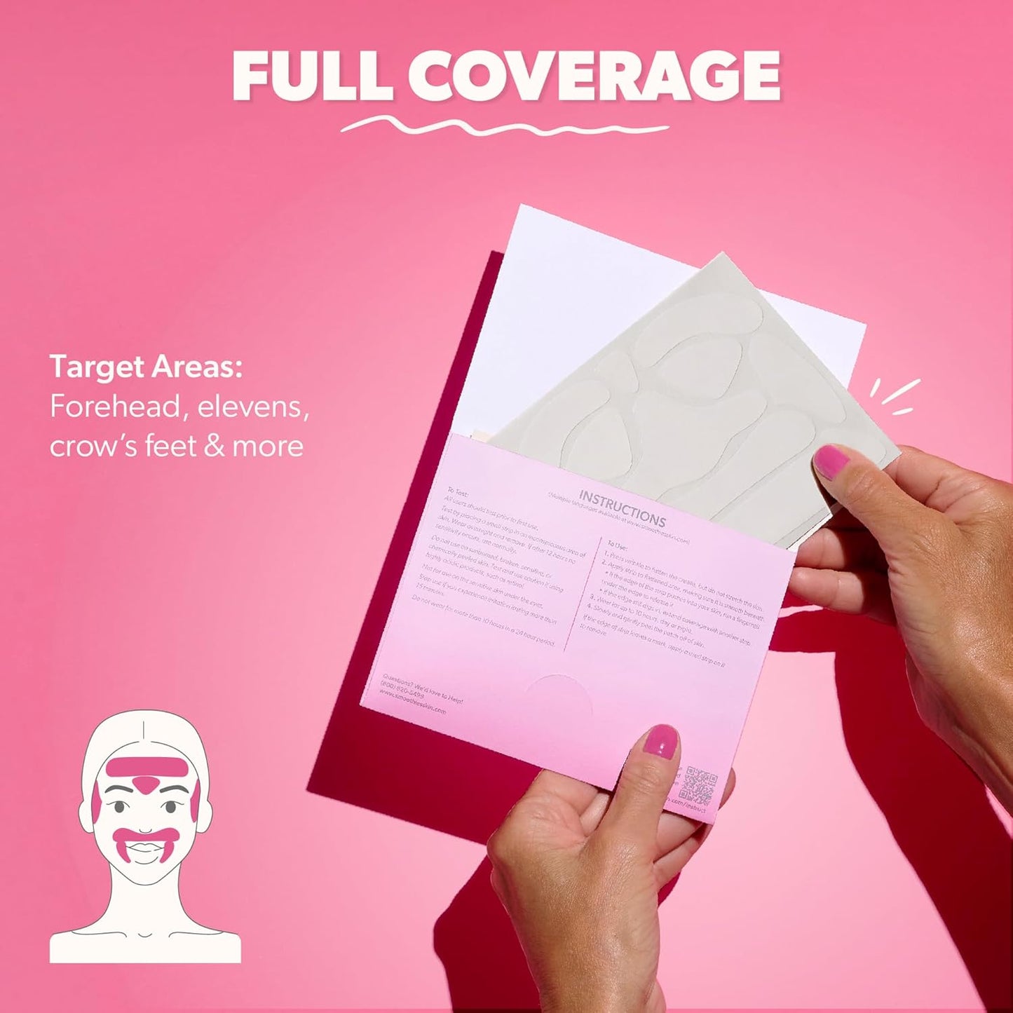 Smoothies Full Coverage Wrinkle Patches for Face Overnight - Facial Patches for Forehead, Elevens, Crows Feet and more, 192 Facial Adhesives per Box - Face Tape, Made in the USA