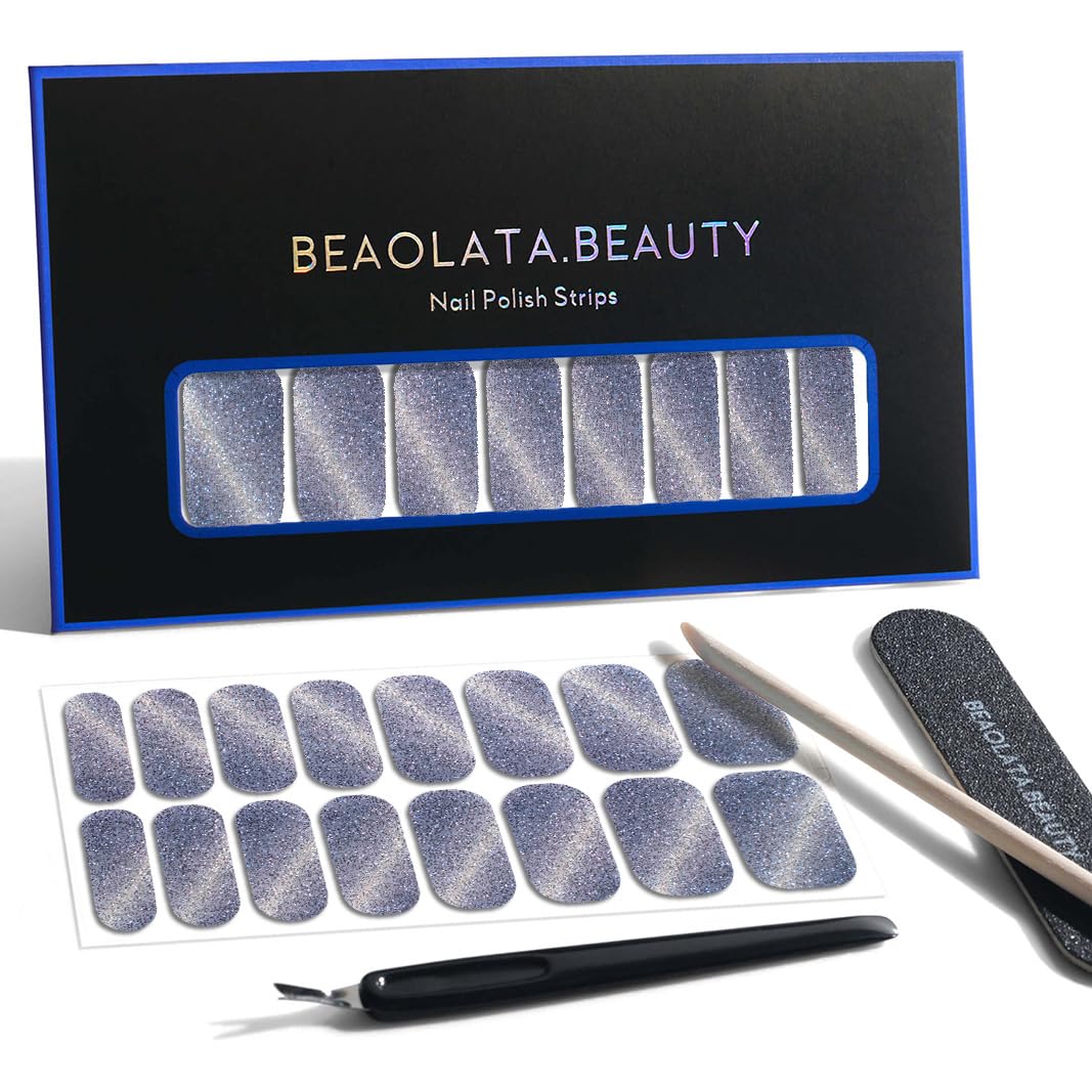 Nail Polish Strips, 32PCS Salon Quality Wraps, Long Lasting Gel Nail Stickers for Women Easy Apply& Remove (Cosmic Indigo)