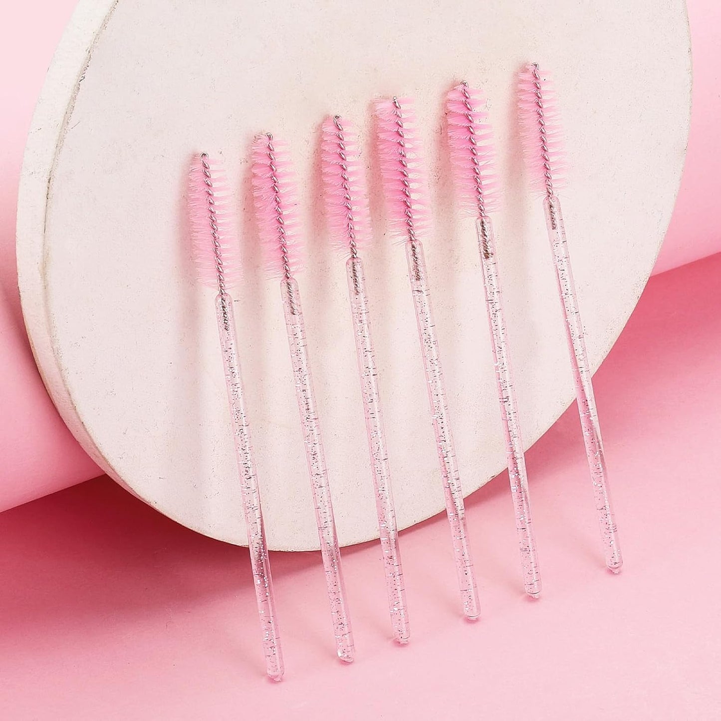Tbestmax 800 Disposable Mascara Wands, Spoolies Brush for Eyelash Extensions, Crystal Pink Spooly Eyelash Eyebrow Brushes Lash Wand Applicator Makeup Kits