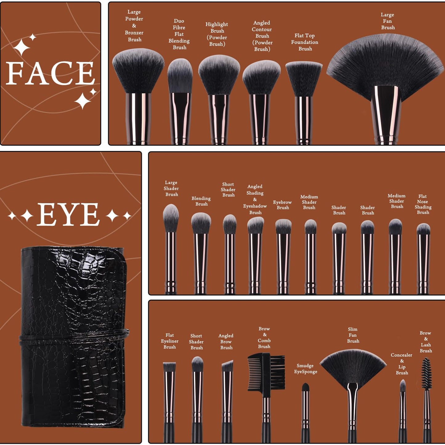 Real Perfection Makeup Brushes 24pcs Makeup Brush Set Premium Synthetic Powder Foundation Contour Blush Concealer Eye Shadow Blending Liner Make Up Brush Kit with Case