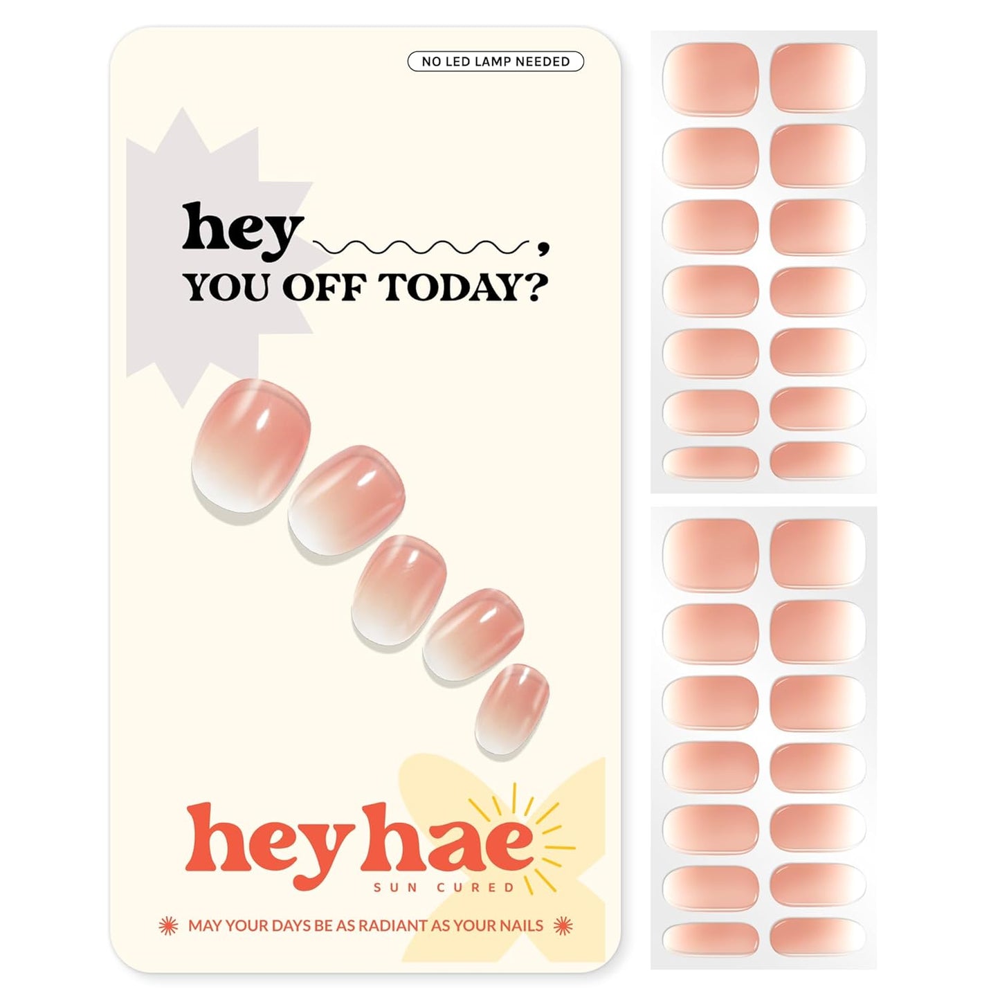 Semi Cured Gel Nail Strips | No LED Lamp Needed | Ombre, Pink, Spring | Easy Apply & Remove, Salon Quality | Includes 28 Strips, 1 Prep Pads, Nail File & Wooden stick - Hey, You Off Today?