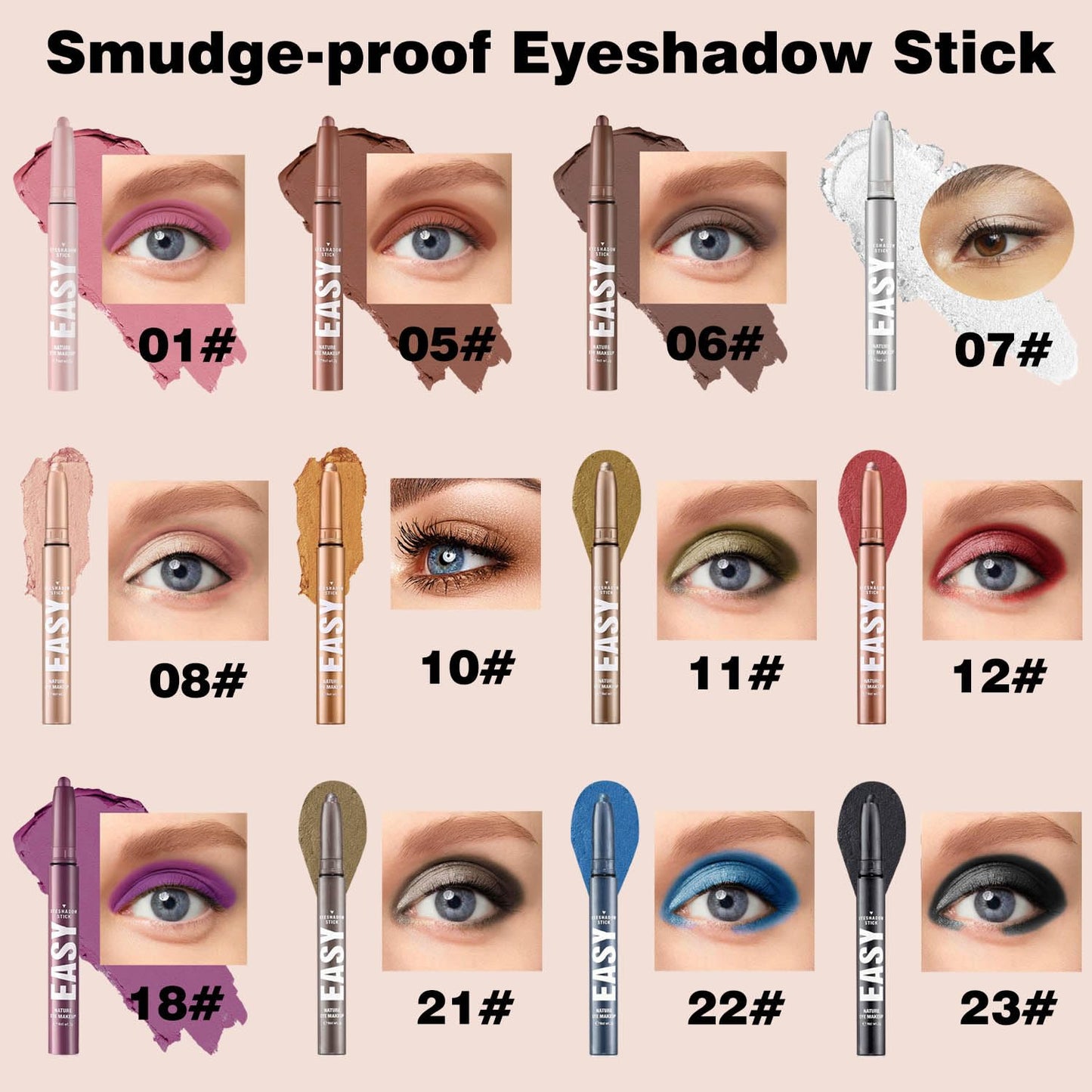 Blue Eyeshadow Stick Shimmer Cream Single Eyeshadow Pencil Makeup, High Pigmented Crease-proof Eye Shadow Brightener Stick, Hypoallergenic Waterproof Long Lasting Eye Highlighter stick(B-22#)