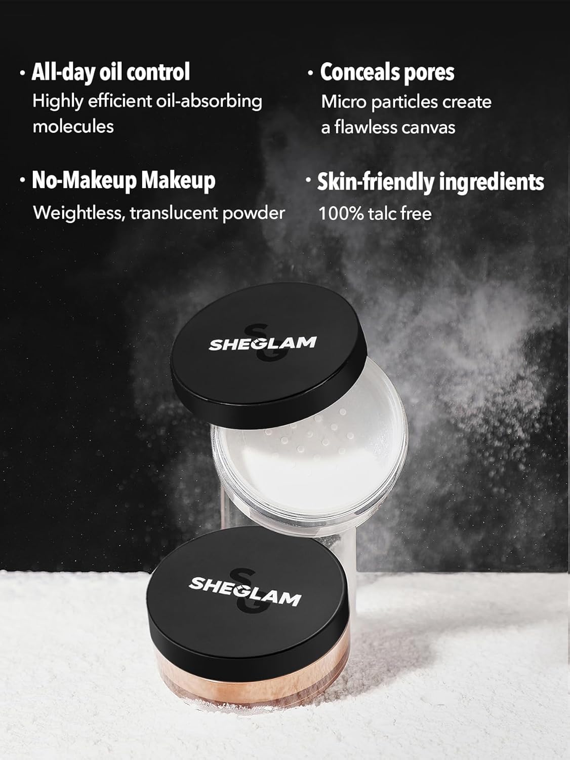 SHEGLAM Baked Glow Setting Powder Oil Control Loose Face Powder Translucent Pore-Less Flawless Smooths Fine Lines Glowy Powder - Cappuccino