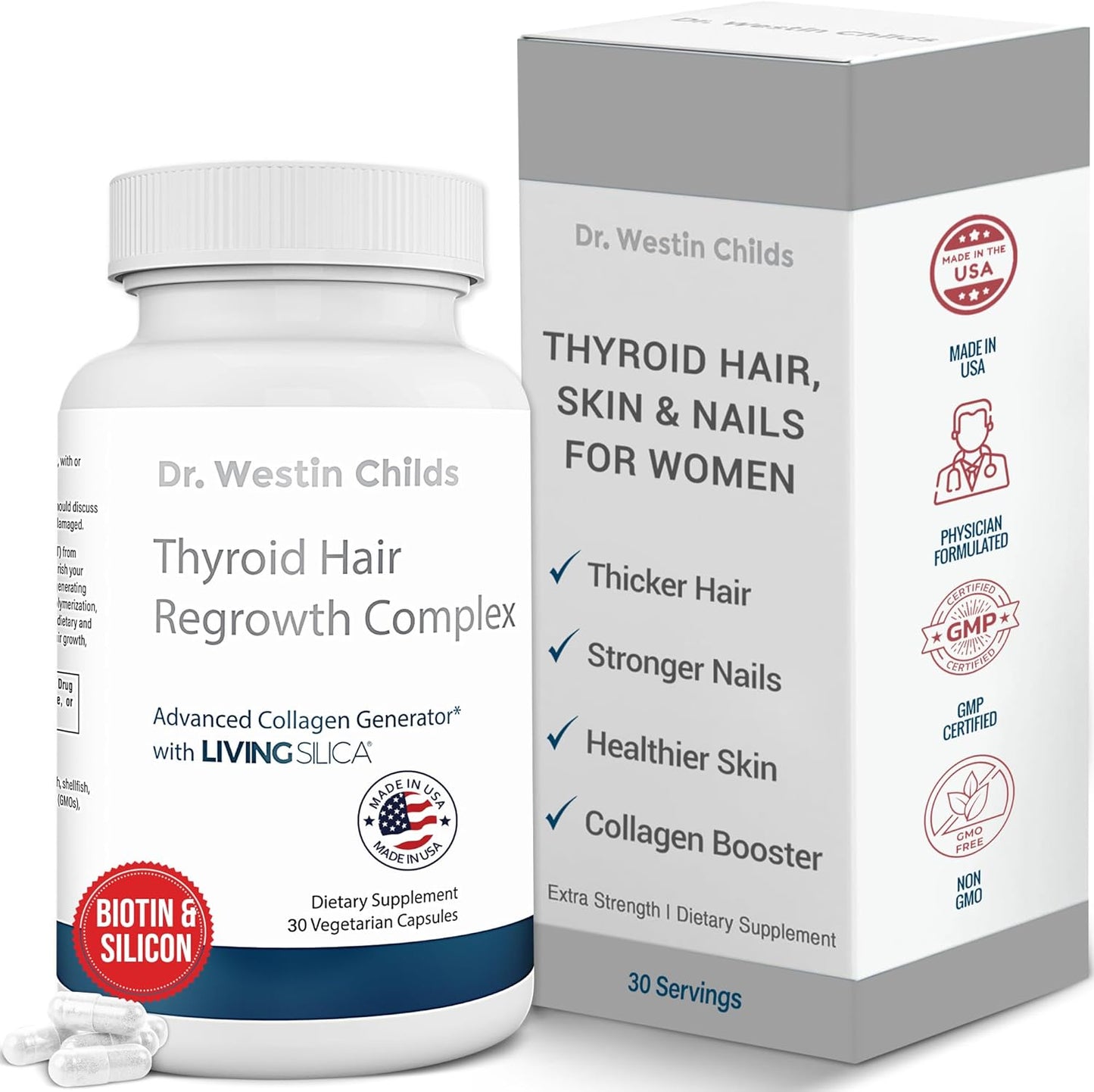 Dr. Westin Childs - Thyroid Hair Regrowth Complex - Skin & Nails Vitamins for Women, Silicon & Biotin for Hair Loss, Beauty & Collagen in Hypothyroidism, Hashimoto's & Hyperthyroidism - 60 Ct