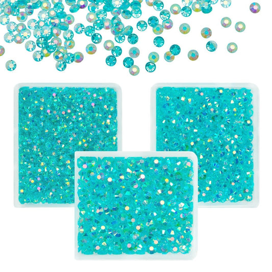 Transparent Aquamarine AB Resin Rhinestones for Crafting 3mm 4mm 5mm Lake Blue Flatback Jelly Stones Water Blue Diamonds Crystals Gems Charms for Nails Face Eyes Makeup Tumblers Bottles Crafts