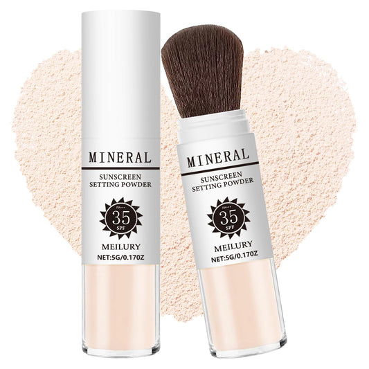 Sunscreen Setting Powder SPF 35, Mineral Brush Powder for Face & Scalp, Oil Control Natural Matte Finish Loose Powder Translucent Lasting Lightweight Breathable for All Skin (#01 Translucent)