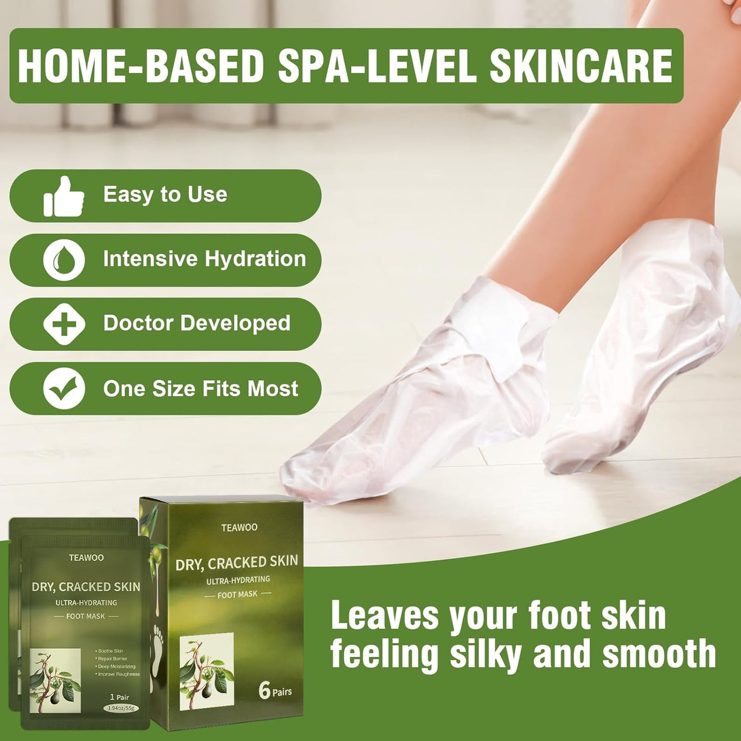 18 Pairs Moisturizing Foot Masks with Shea Butter, Jojoba Oil, Vitamin E & Urea, Intensely Hydrating Foot Mask For Dry Cracked Feet, Moisturizing Socks for Cracked Heel Treatment