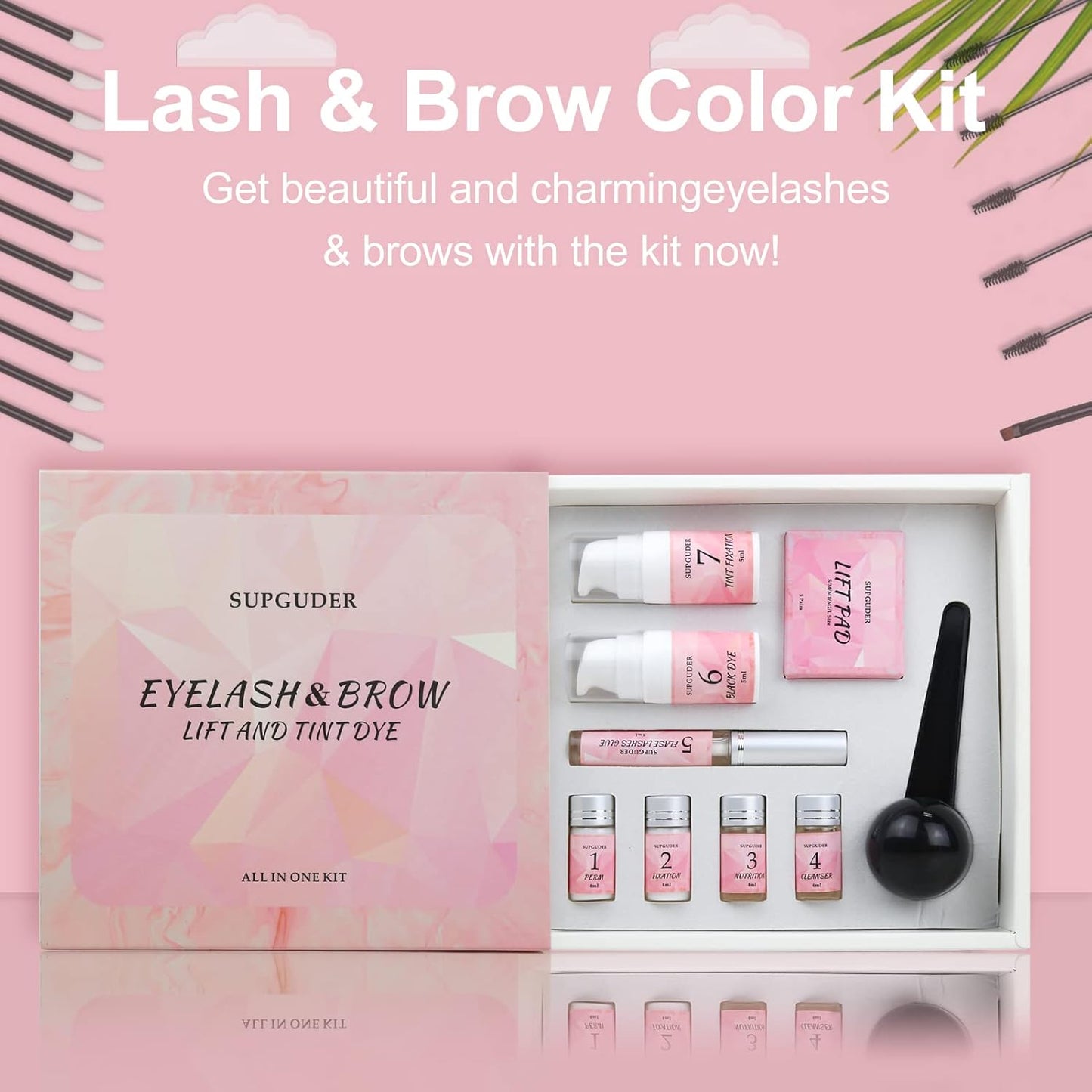 2025 4in1 Lash Lift and Brow Lamination Kit with Long-Lasting Black Color for 6-8 Weeks, Eyelash & Eyebrow Perm DIY Professional Kit,Easy to Use at Home & Salon