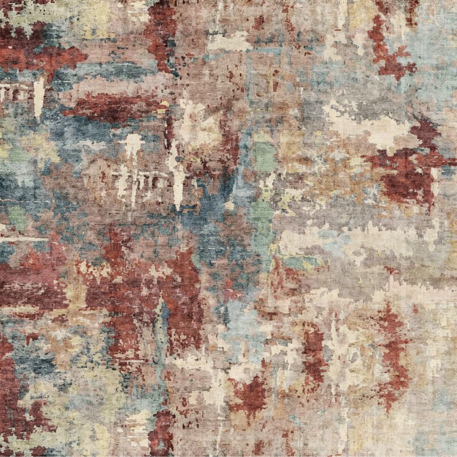 10x10 ft Square Living Room Rug – Washable Modern Abstract Area Rug by ZHXXUJ