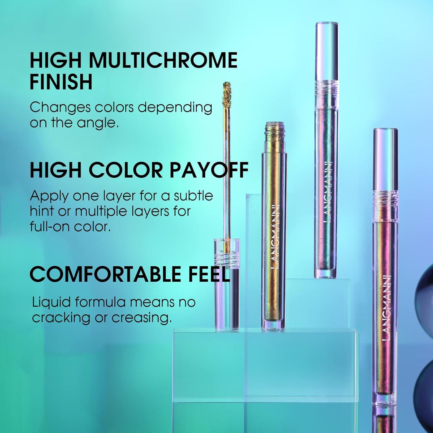 Jolilab Metallic Liquid Chameleon Eyeshadow, Multi-Dimensional Eye Looks, Long-lasting Holographic Glitter Multichrome Eyeshadows Makeup (#Peacock+Wonder+Ember)