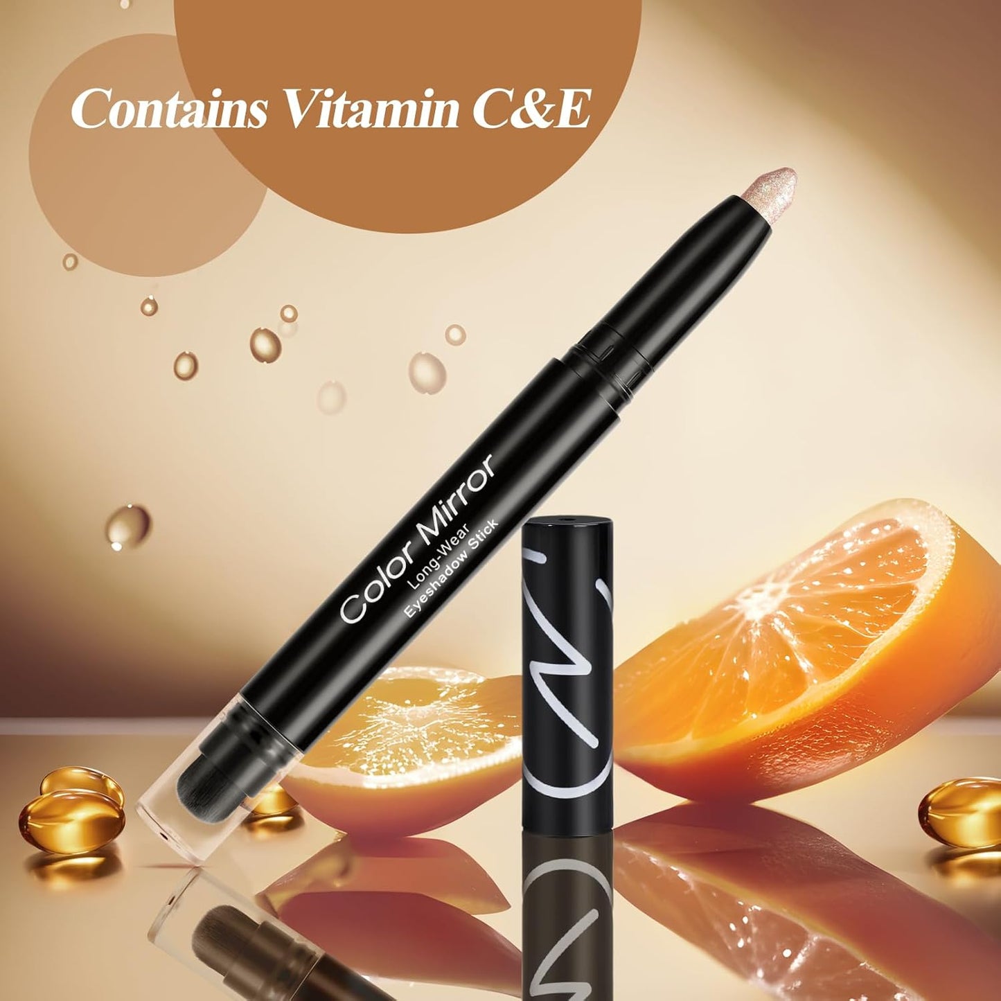 Cream Waterproof Hypoallergenic Eyeshadow Stick, long wear Metallic Glitter Matte Eye Shadow Pencil With Makeup Brush, Eye Brightener, 53 Gold Metallic