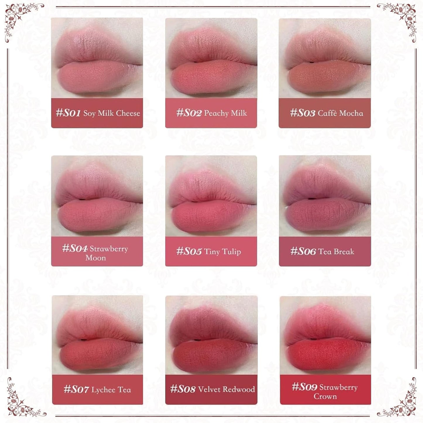 Flower Knows Strawberry Rococo Cloud Lip Cream,Velvety Matte Liquid Lipstick,Red Lipstick,Long Lasting Lip Stain,Kiss-proof Blurred Lipstick for Girls&Women,0.12 Fl Oz(S08 Velvet Redwood)