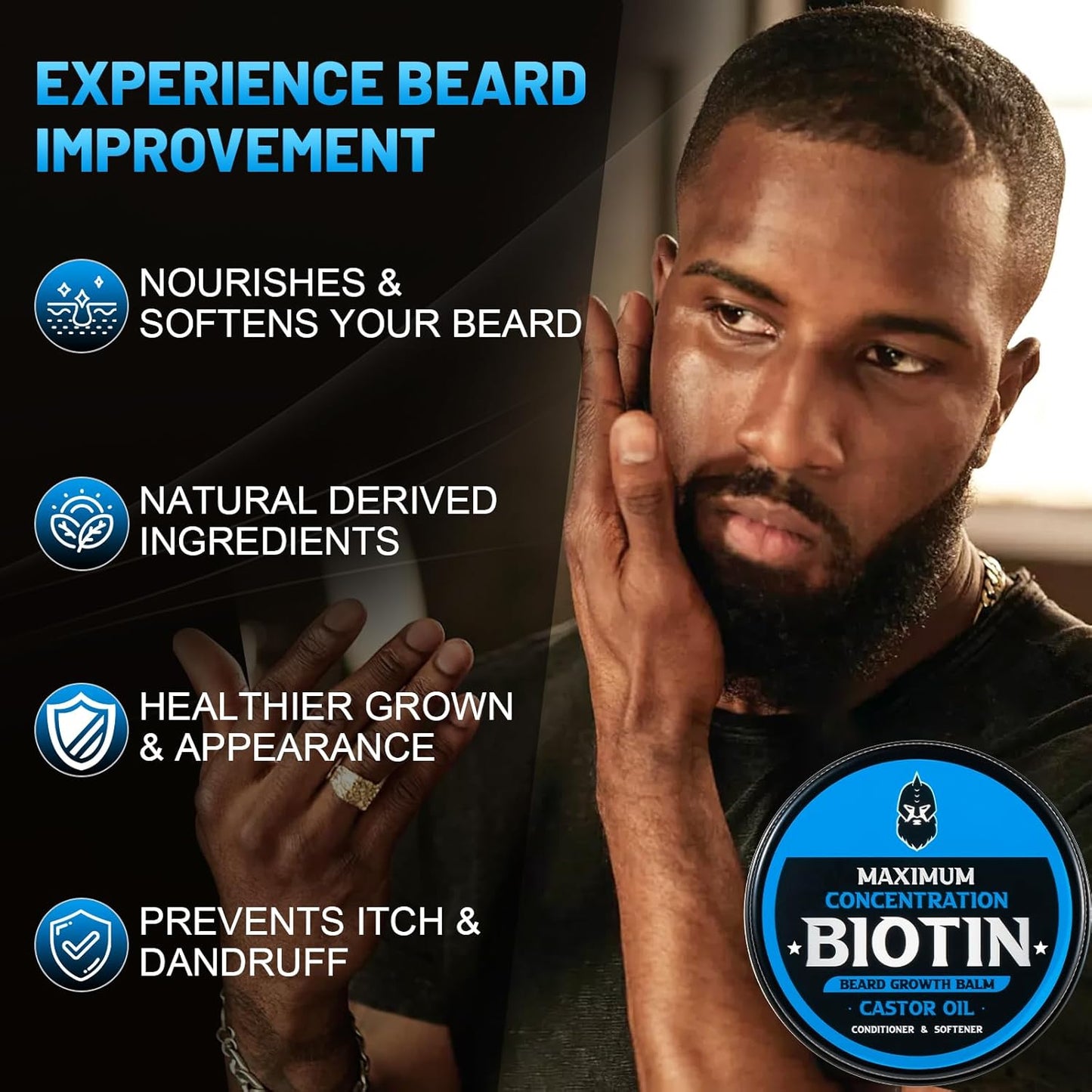 Beard Balm, Maximum Concentration Biotin, with Castor Oil and Argan & Jojoba Oils, Promotes Beard Growth, Styles, Strengthens & Softens Beards & Mustaches, 2 Ounce，Cedar