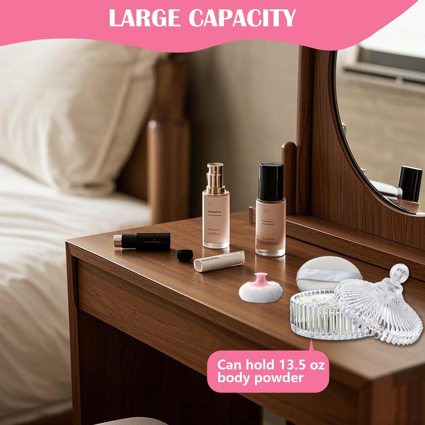 Large Body Powder Puff and Container Set - Velour, Dusting Powder Puffs for Women Baby and Loose Powder Containers for Face & Body, Washable, Reusable, Wet Dry Makeup