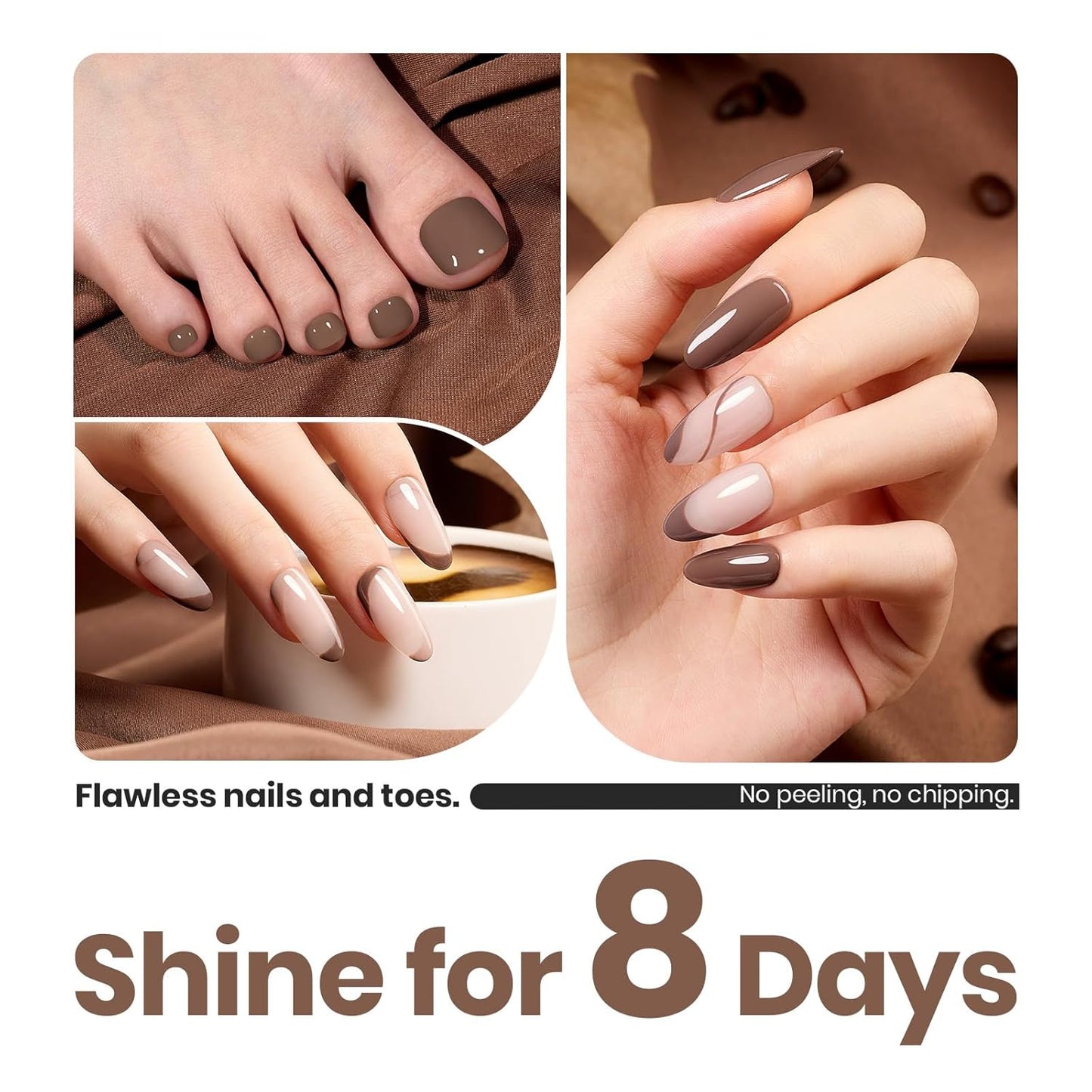 Beetles Mocha Mousse Nail Polish –No UV Needed, Air Dry –Warm Taupe Glossy Lacquer,Fast Drying, Long Lasting, Elegant Neutral Color At-Home DIY & Salon