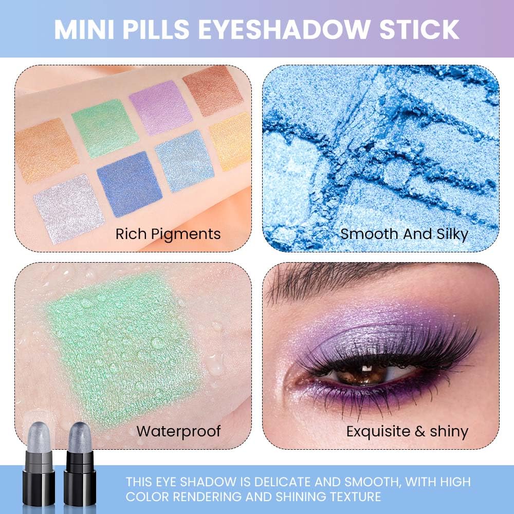 evpct 12Pcs Capsule Cream Eye Shadow Brightener Sticks Set for Eyes, Pearl White Smokey Black Gray Khaki Royal Blue Violet Purple Silver Shimmer Matte Pencil Eye shadow Applicator Stick Palette Makeup
