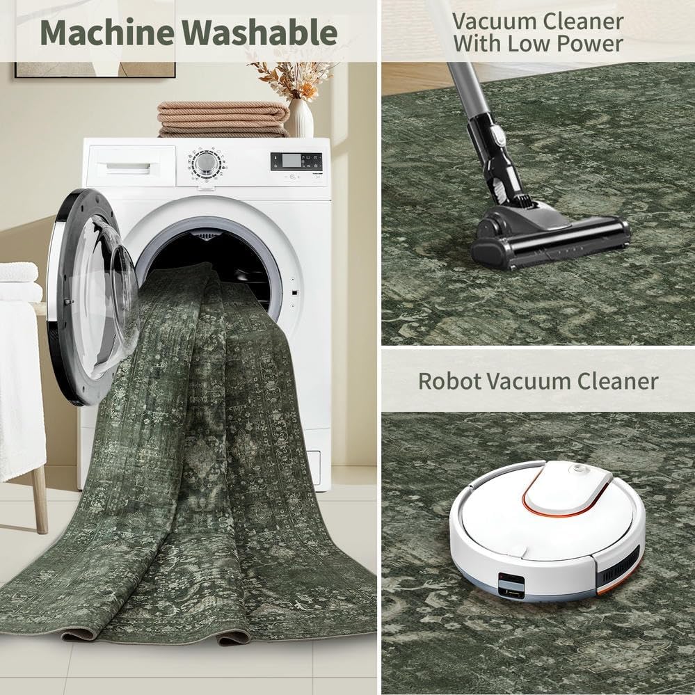 Rugxara Green 4x6 Area Rug Washable Rug - Image 5