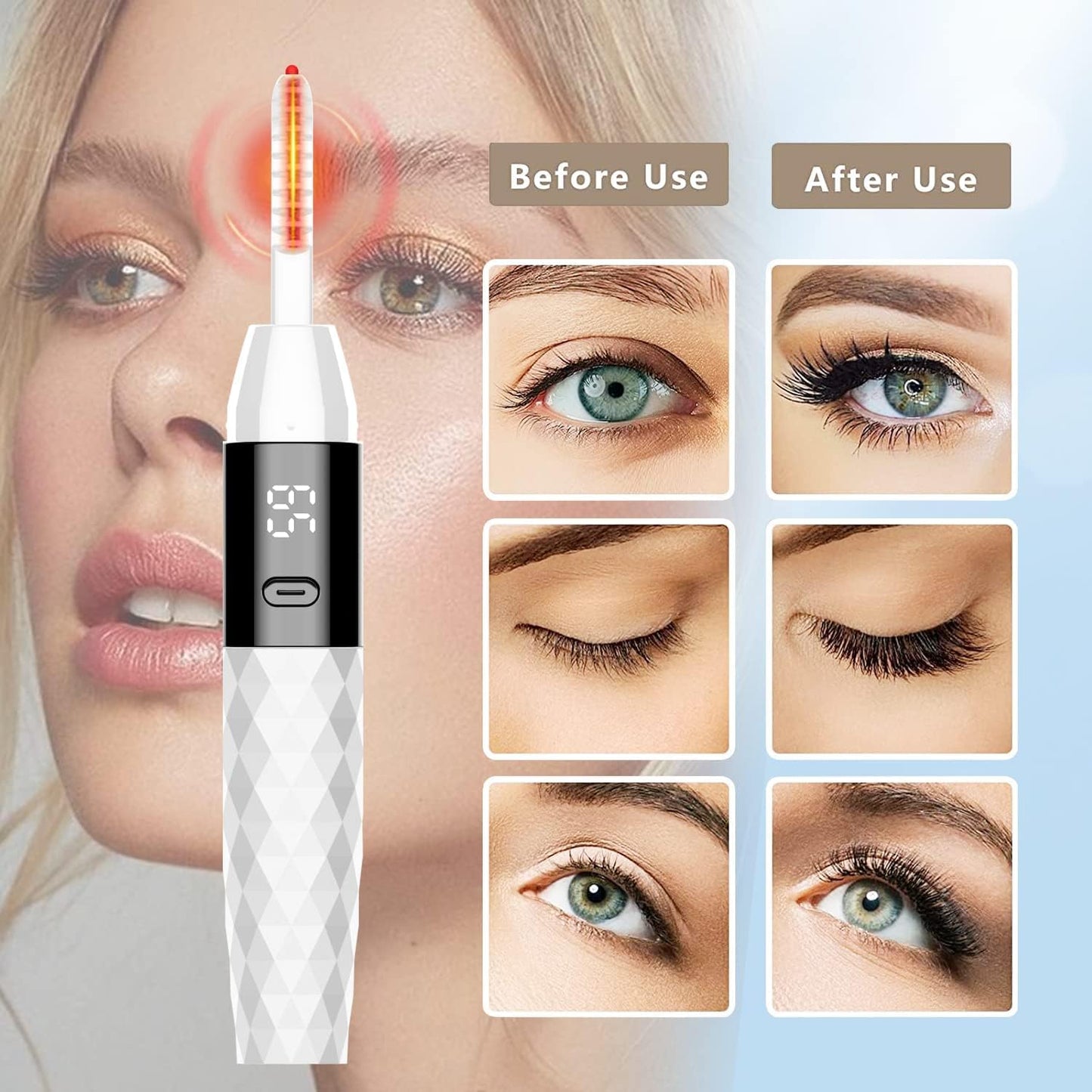 Heated Eyelash Curlers - Heated Lash Curler Best Seller Electric Eyelash Curler Rechargeable for 24H Long Lasting Natural Eyelashes, 4 Heating Modes, 8S Fast Heating, White