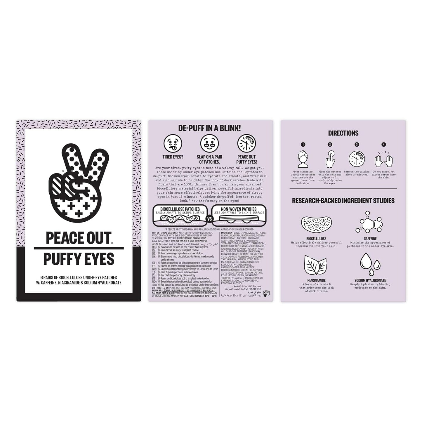 PEACE OUT Skincare Puffy Under-Eye Patches 6x pairs