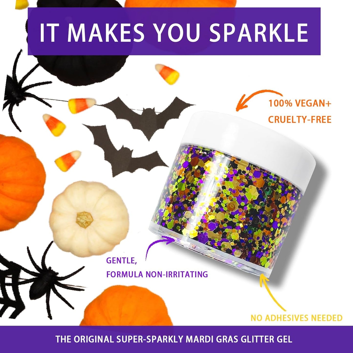 Halloween Glitter Gel for Body, Face, Hair and Lip, Color Changing Glitter Gel Under Light (Halloween)