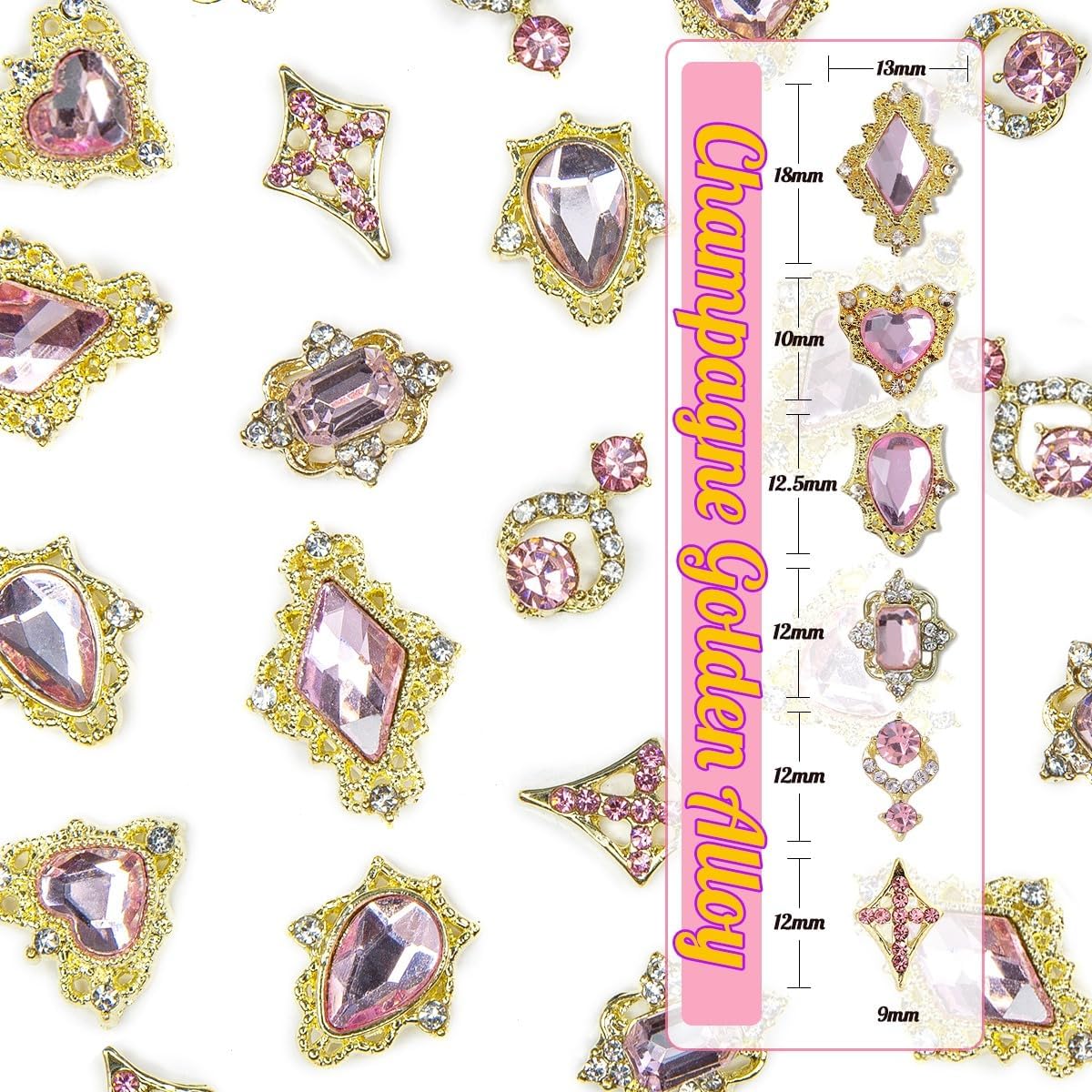 24pcs Pink Luxury Nail Charms +2000pcs Rhinestones 3D Big Nail Gems K9 Glass Nail Crystals Diamonds Jewelry Stones Alloy Nail Art Studs Decor Supplies Heart Charms for Arylic Nails DIY Crafts