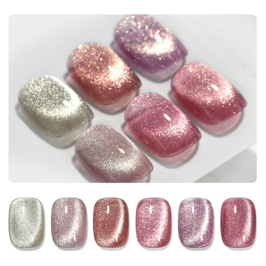 GAOY Glitter Cat Eye Gel Nail Polish Set with Magnet Pink Galaxy for Holographic Cat Eye, Salon Gel Manicure and Nail Art DIY at Home