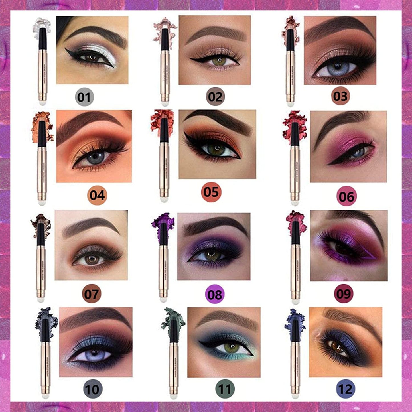 2 in 1 eyeshadow stick and Sponge Makeup Brush, Smooth Cream Shimmer Shadow Pencil Long Lasting Waterproof Eye Shadow Highlighter Stick Makeup, Hypoallergenic Multi-Dimensional eyes Look