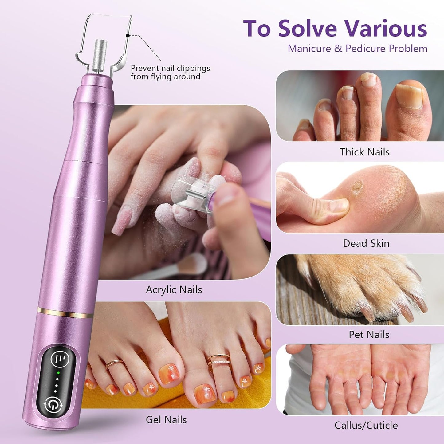 Cordless Nail Drill Electric Nail File Kit Rechargeable Professional Efile Nail Set, Portable Acrylic Gel Nail Polish Remover Machine Pedicure Manicure Tool, 11 Bits 56 Sanding Bands Salon Home