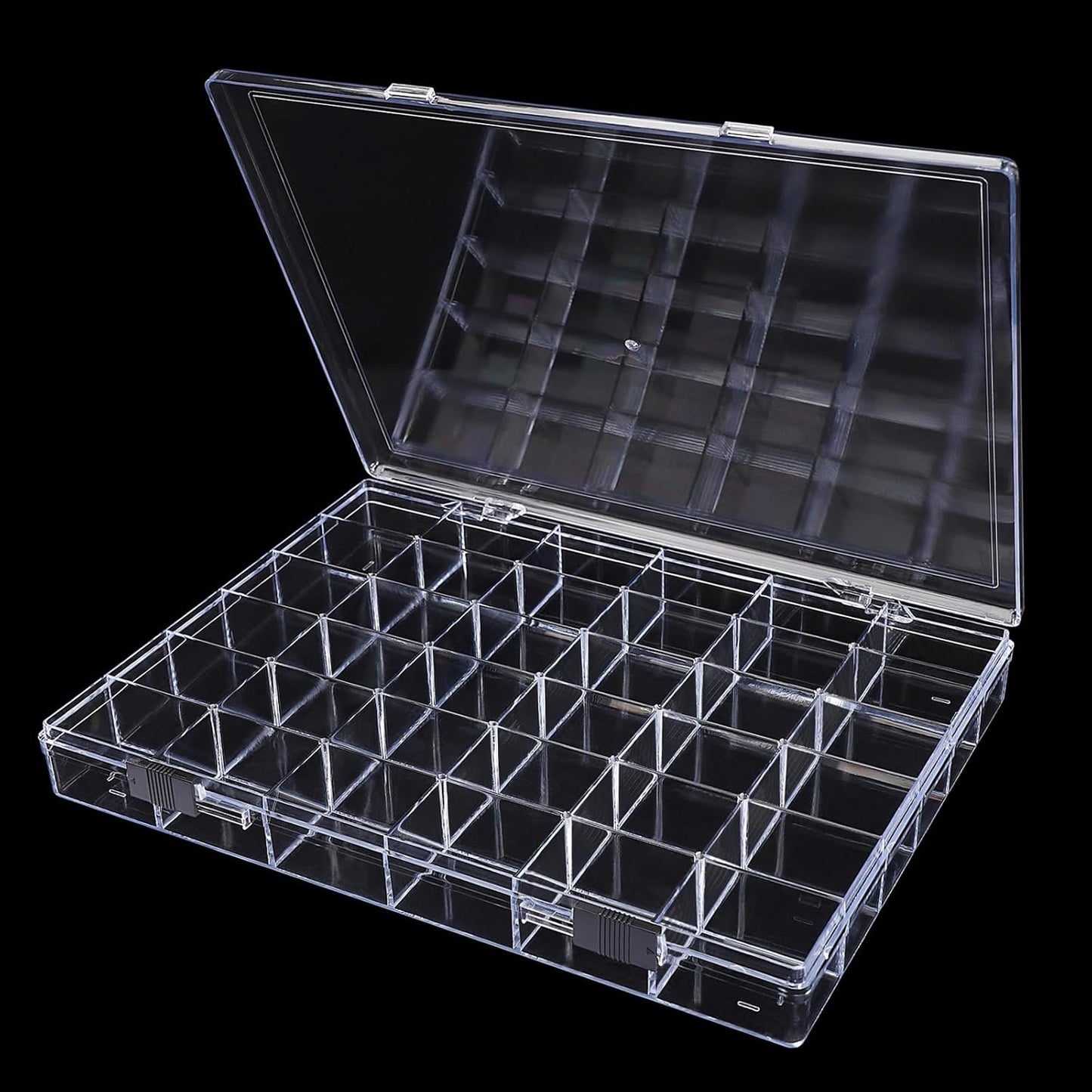 Noverlife 36 Grids Clear Plastic Jewelry Organizer Box, Nail Charm Holder Double Buckle Bead Organizer Storage Container Box, Empty Nail Box Organizer Earring Display Case Acrylic Bead Box for Women