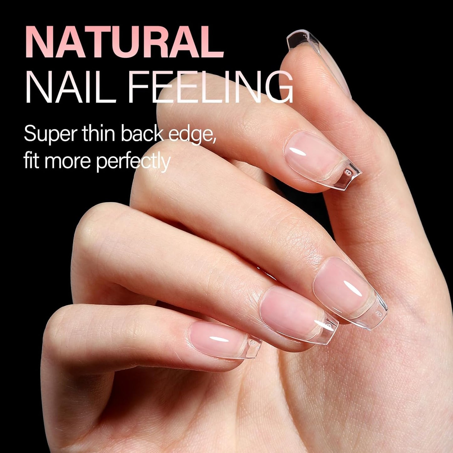 AILLSA Short Coffin Nail Tips Clear Gelly Nails Tip Half Matte Full Cover Tips Acrylic Pre-Filed Press on Fake Nail Tips for Nail Extension Home DIY Manicure 216PCS 12Sizes